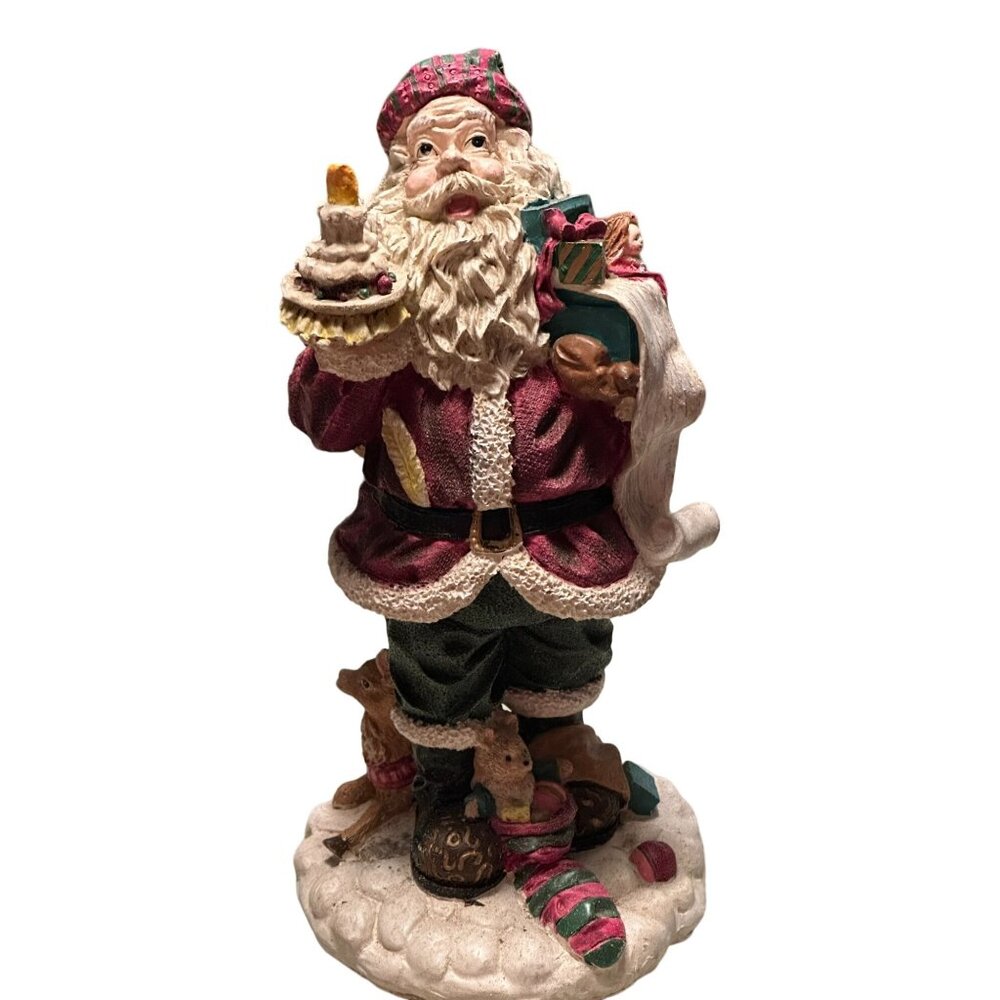 Windsor Santa Claus Figurine Statue Candle Gifts Holding Cake Ceramic Box 8"
